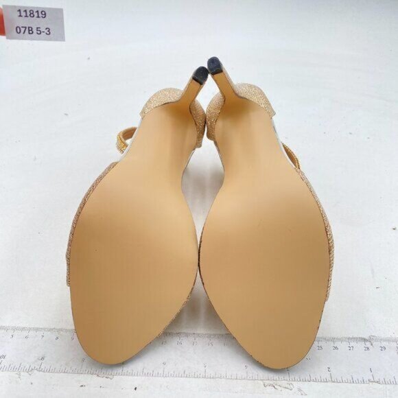 XYD Beige Glitter Open Toe Rhinestones Ankle Strap Sandals High Heel Bridal Shoe - Picture 7 of 8